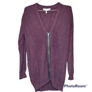 BCBGENERATION Woman’s Burgundy Zip Up Knit Classic Cardigan Sweater Size XS/S